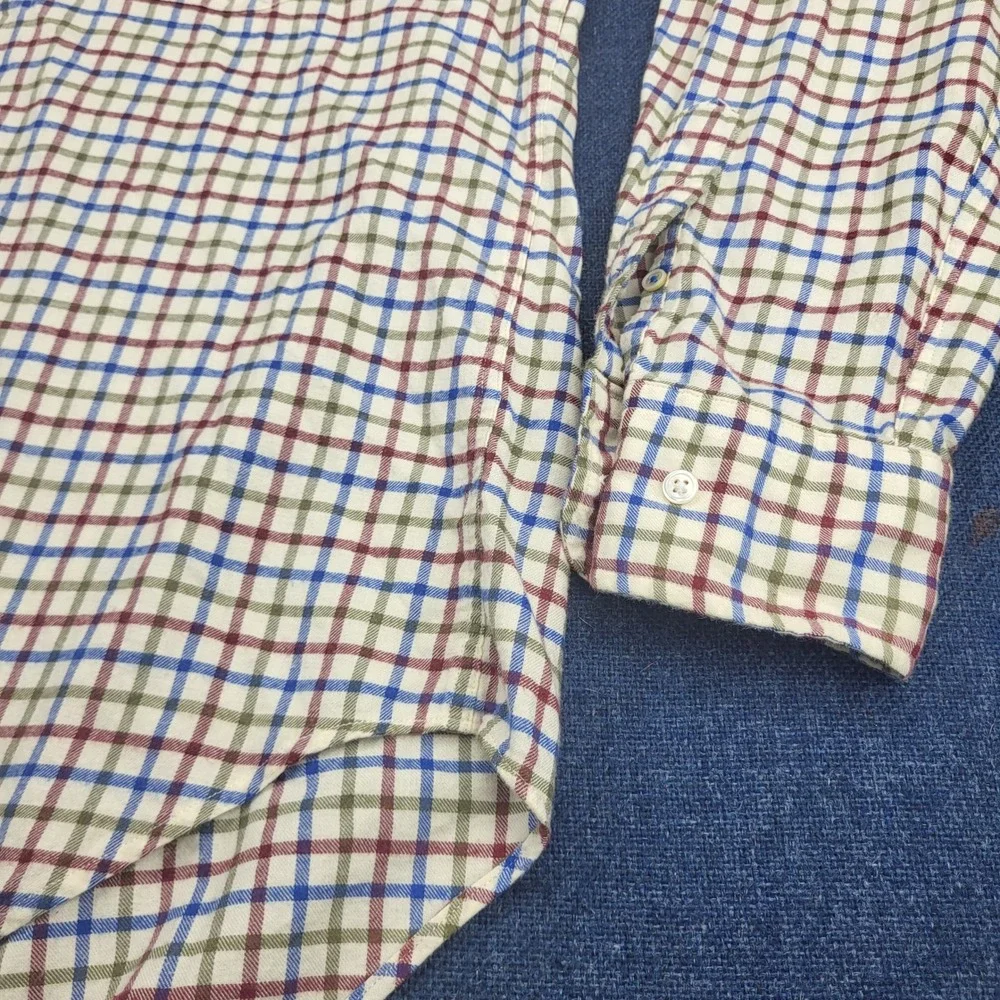 J.McLaughlin Mens Large Tattersall Check Button Down Shirt Blue Green Burgundy L - Picture 2 of 9